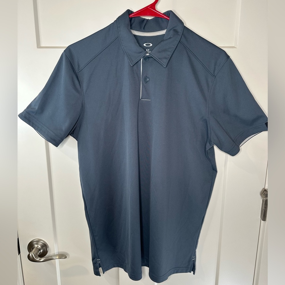Oakley Mens Dark Blue/Gray Slate Polo Shirt S Golf Tailored Fit Moisture Wicking